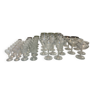 Collection of 45 Antique Blown Glass Liqueur Glasses with Large Bubbles