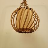 Vintage pendant lamp in rattan and paper 60s