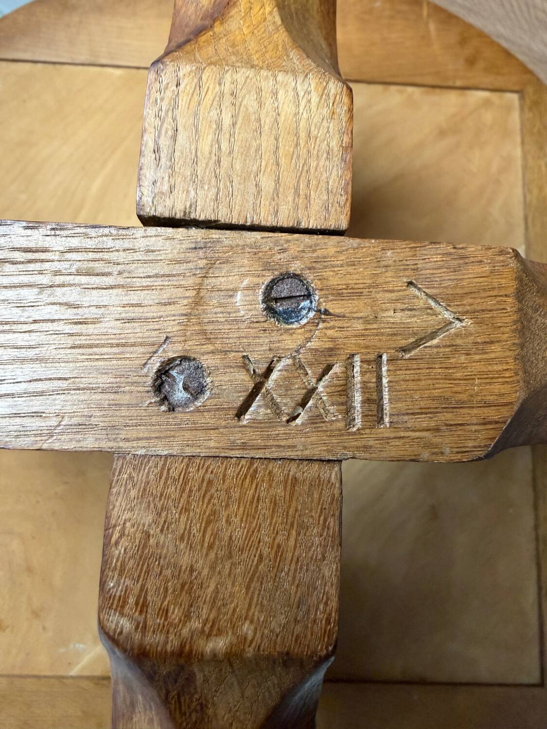 Height-adjustable table in oak and ceramic – Guillerme & Chambron, France