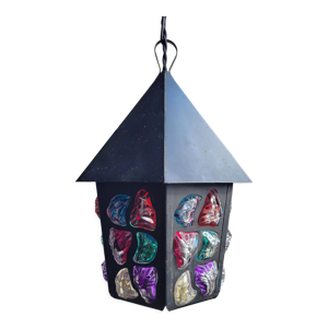 Lanterne en métal et - multicolore verre