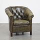 English Chesterfield club chair in olive green cowhide leather