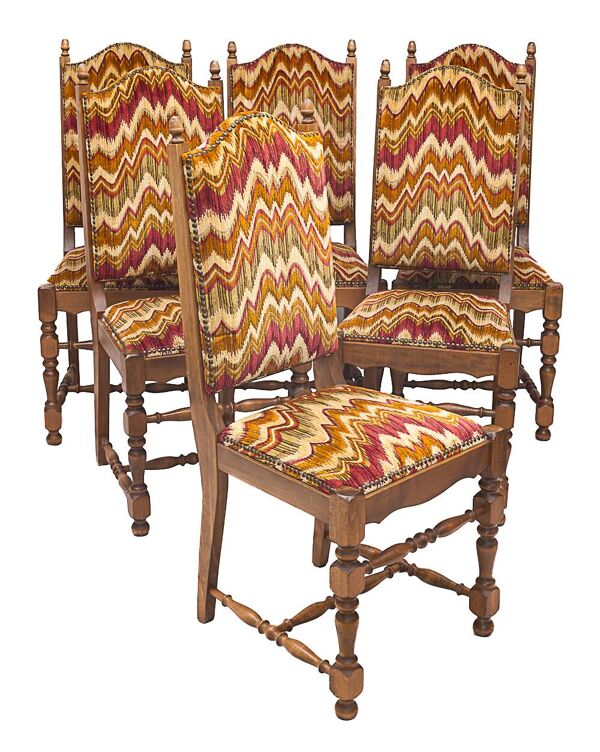 Set de 6 chaises hautes, tissu Missoni,1950