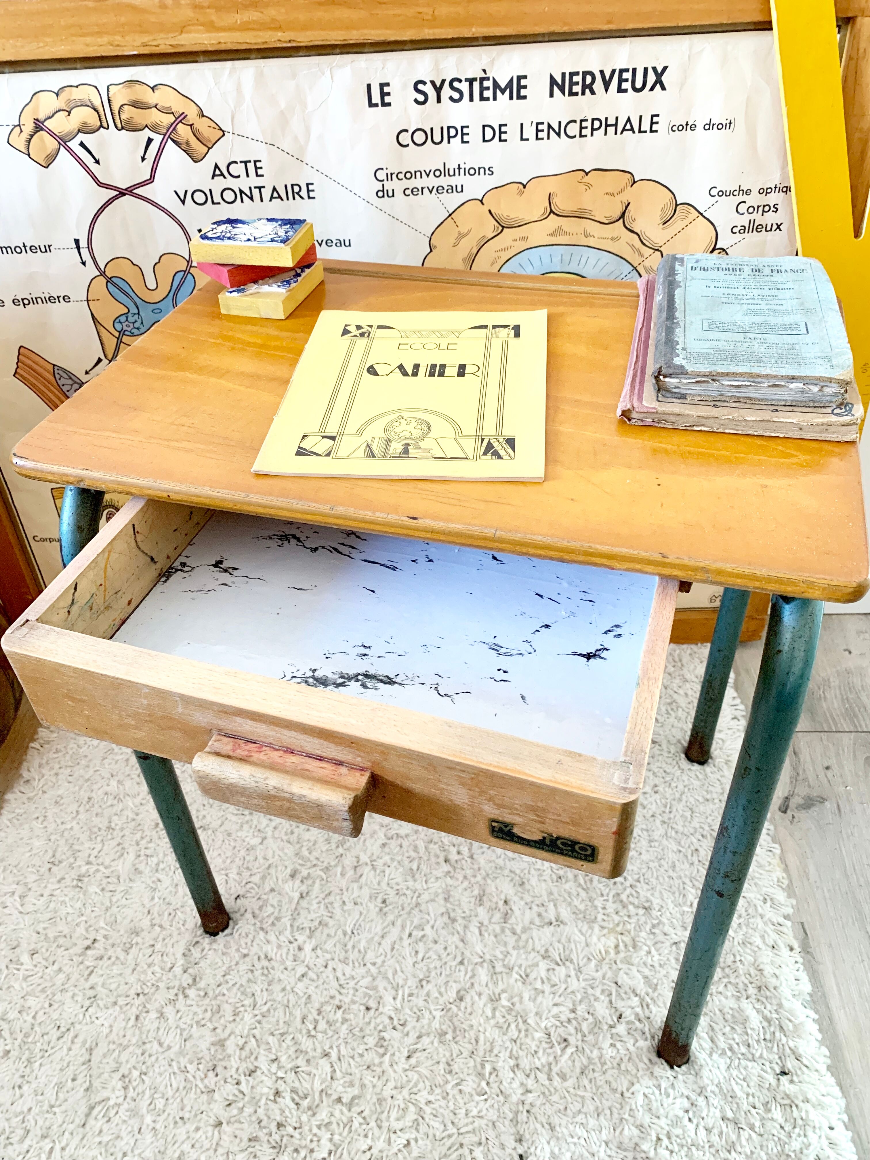 Chair of schoolboy and his desk bu Jacques Hitier