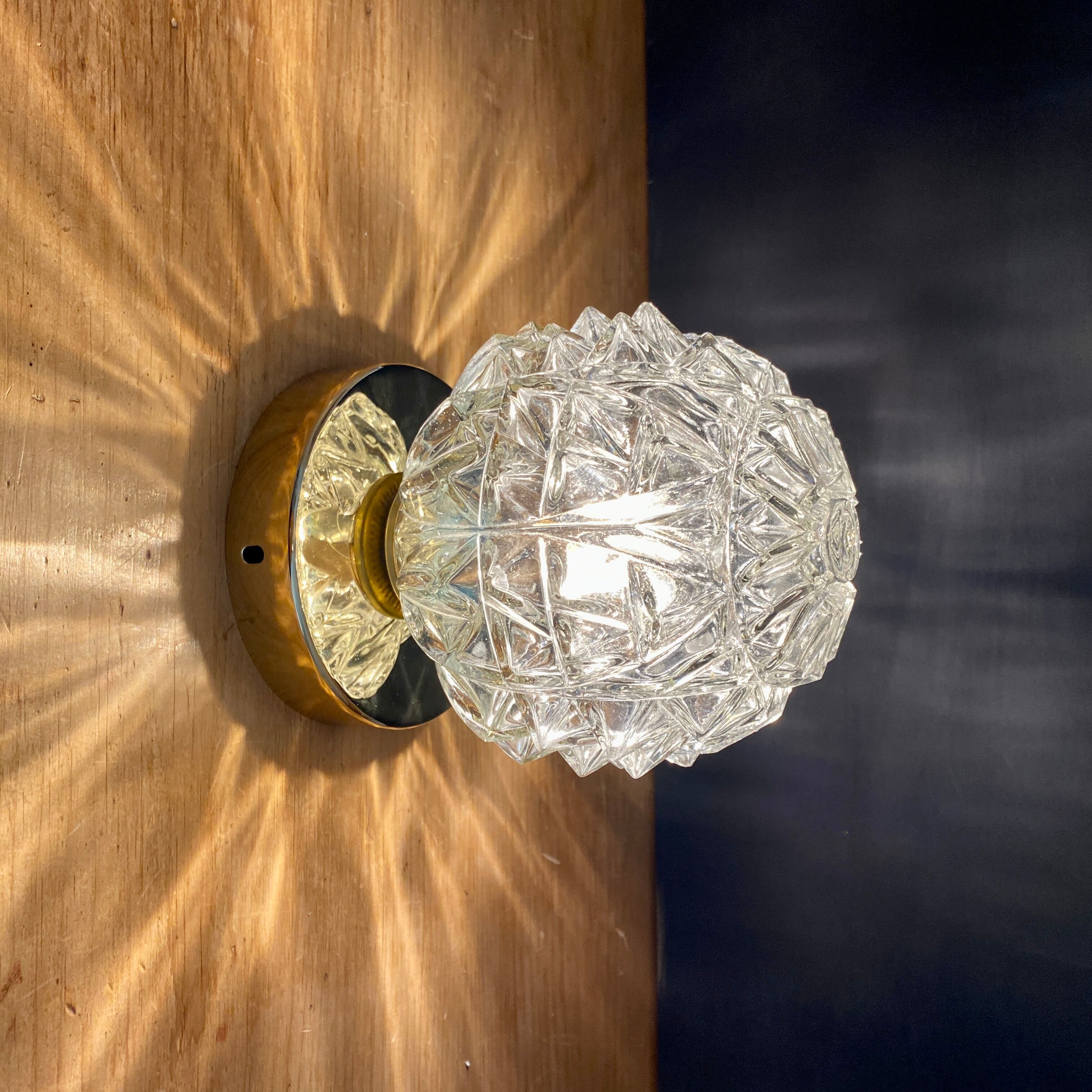 Vintage globe wall lamp, ceiling lamp in molded glass