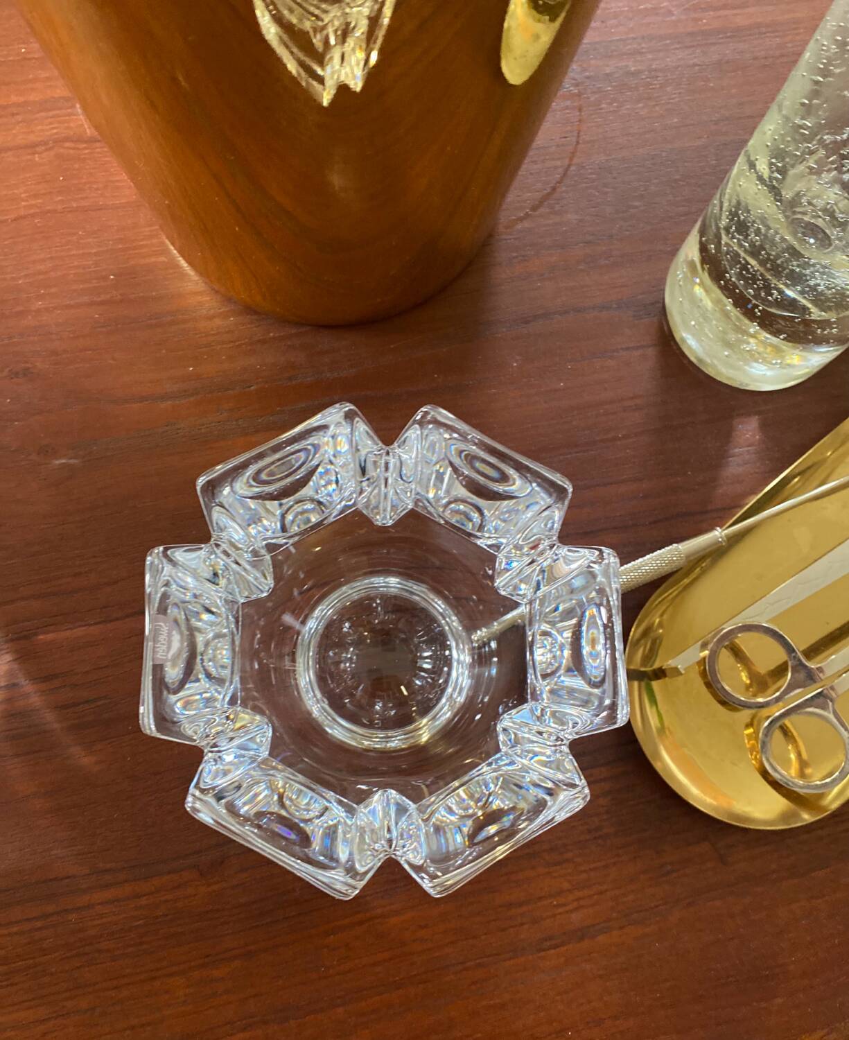 Vintage orrefors small crystal corona bowl , design by lars hellsten, sweden 1970s