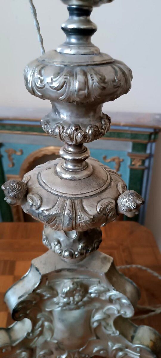 Antique Silver Metal Chandelier, Lamp