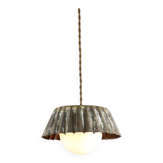 Vintage metal and opaline flower pendant lamp