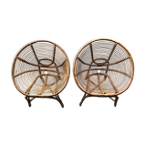 Lot of 2 baskets chairs in vintage rattan