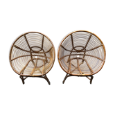 Lot de 2 fauteuils corbeille rotin vintage