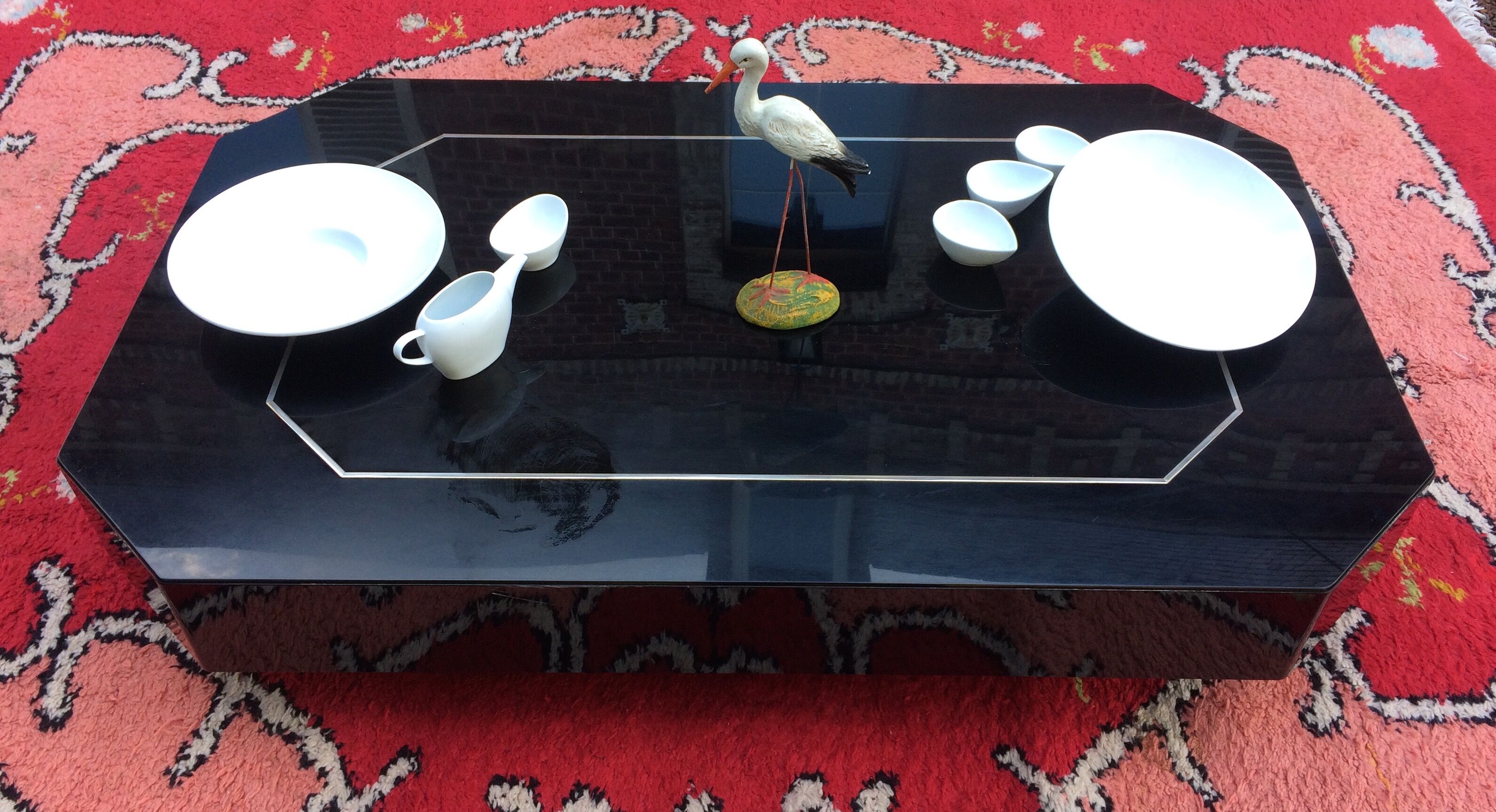 Black laqué wood coffee table - Japanese-style - Roche Bobois