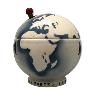Old mustard pot in the shape of a world map, globe signed Digoin France