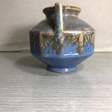 Vase ancien art deco céramique bleu beige avec anses années 30 vintage