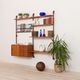 Ergo Wall Unit in teak with 6 shelves and a cabinet by John Texmon for Blindheim Møbelfabrikk