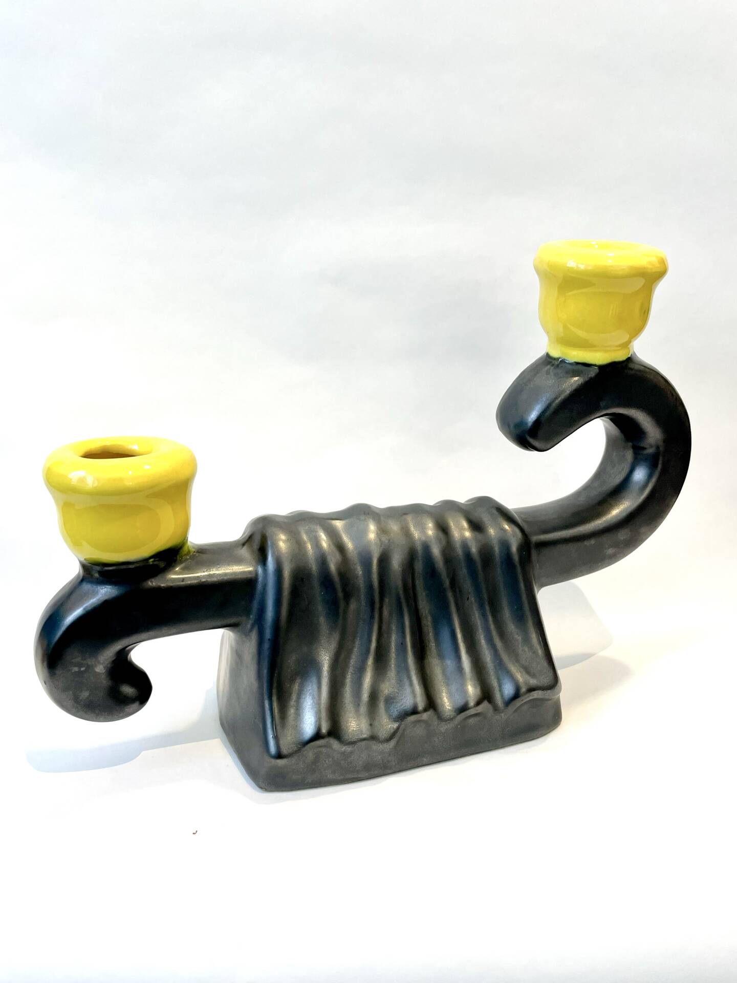 Iridescent ceramic candlestick, Mid-Century