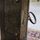 Antique Louis XV display cabinet with geometric marquetry decoration.
