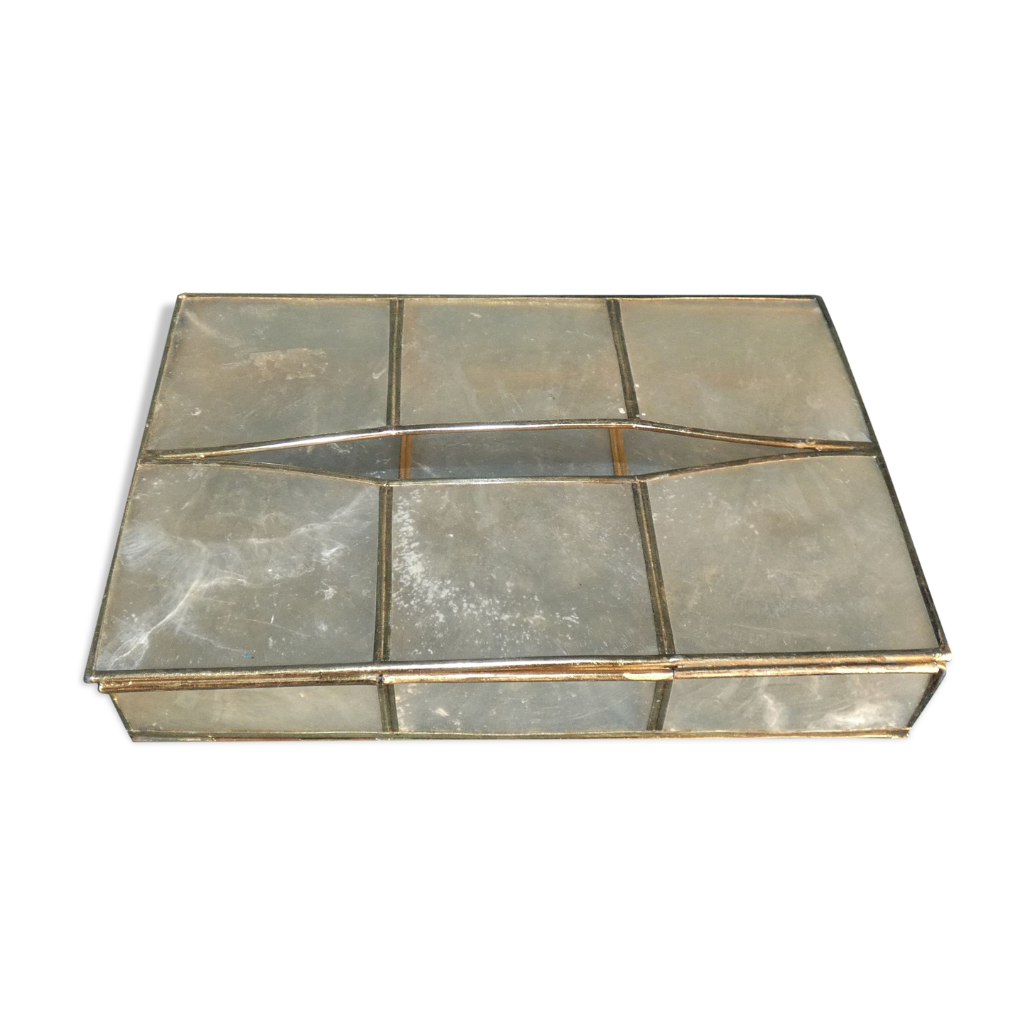 Vintage handkerchief box in philippine mother-of-pearl and circa brass 1970