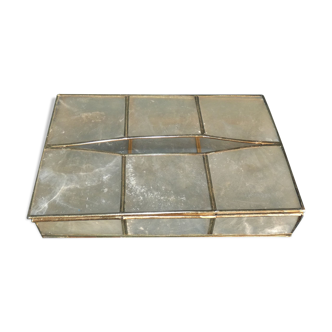 Vintage handkerchief box in philippine mother-of-pearl and circa brass 1970