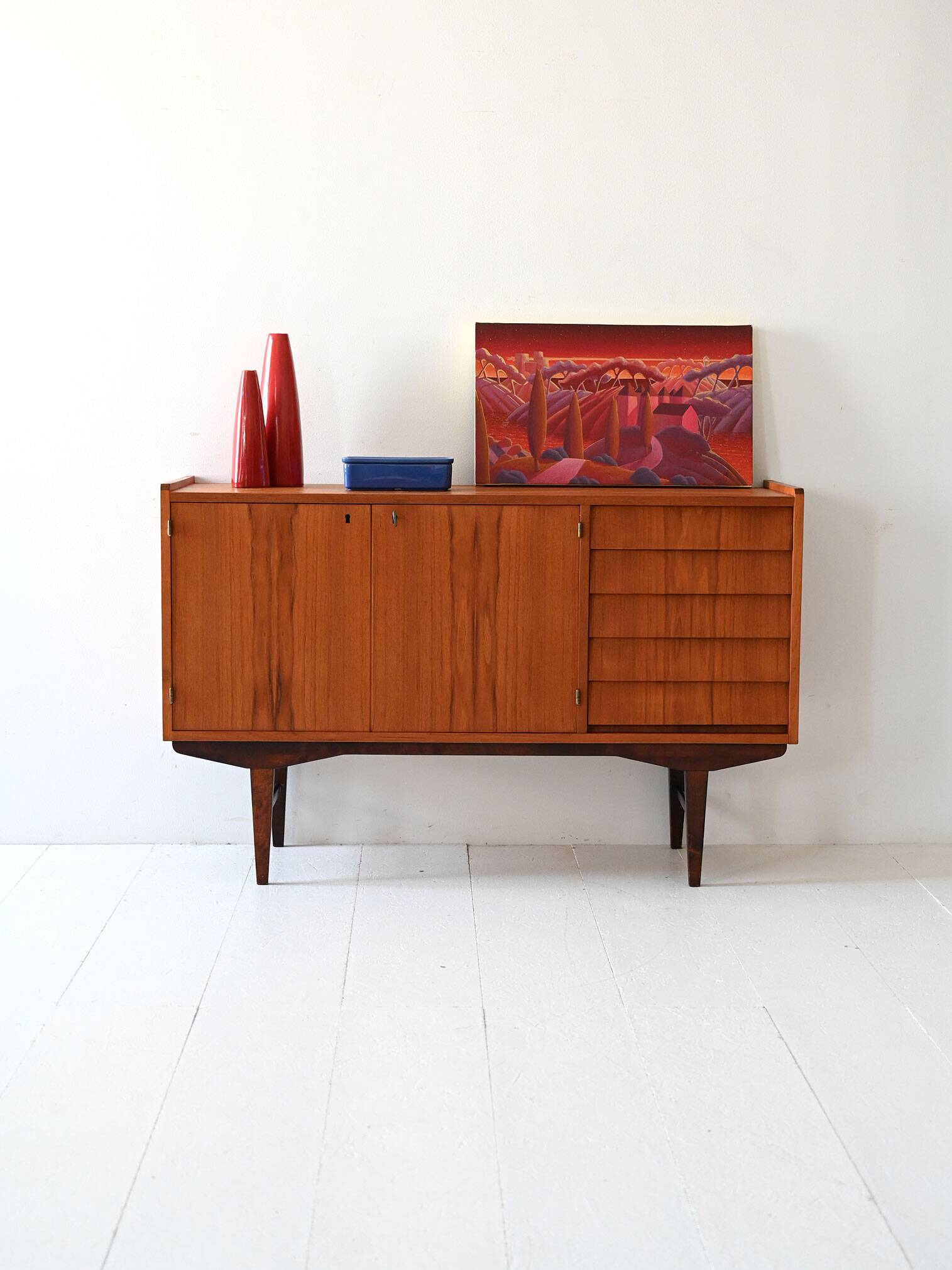 Vintage Scandinavian Teak Sideboard with Tile-Front Drawers, 1960s