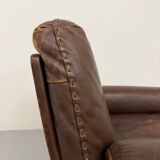 Vintage 70s brown leather ottoman chair design DE SEDE DS-31