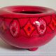Vintage bright red enamel ceramic tripod vase