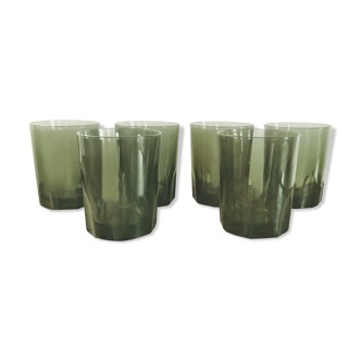 6 Bartissol vintage smoked green glasses