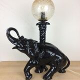 Elephant lamp and palm tree in black resin