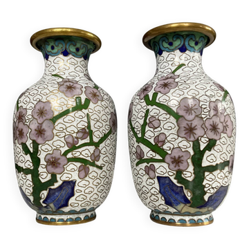 Pair of small vintage cloisonné vases