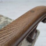 1950s, Scandinavian highback armchair, furniture fabric, oak wood.