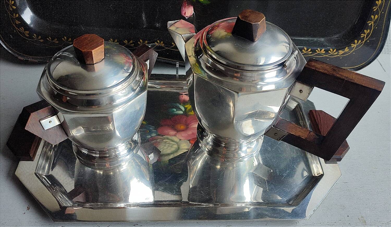 Service à café en métal argenté époque Art Déco