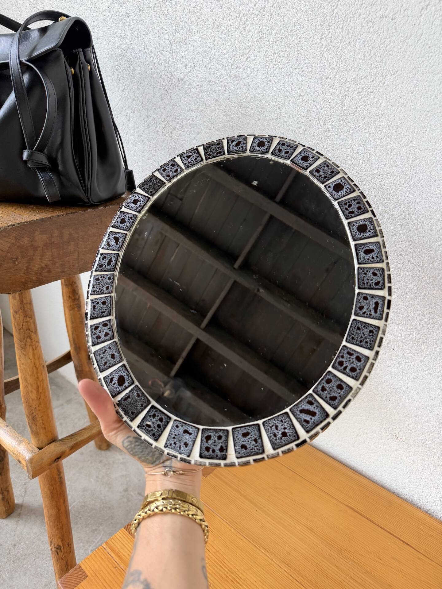 Oval ceramic mosaic mirror from the 50s/60s.