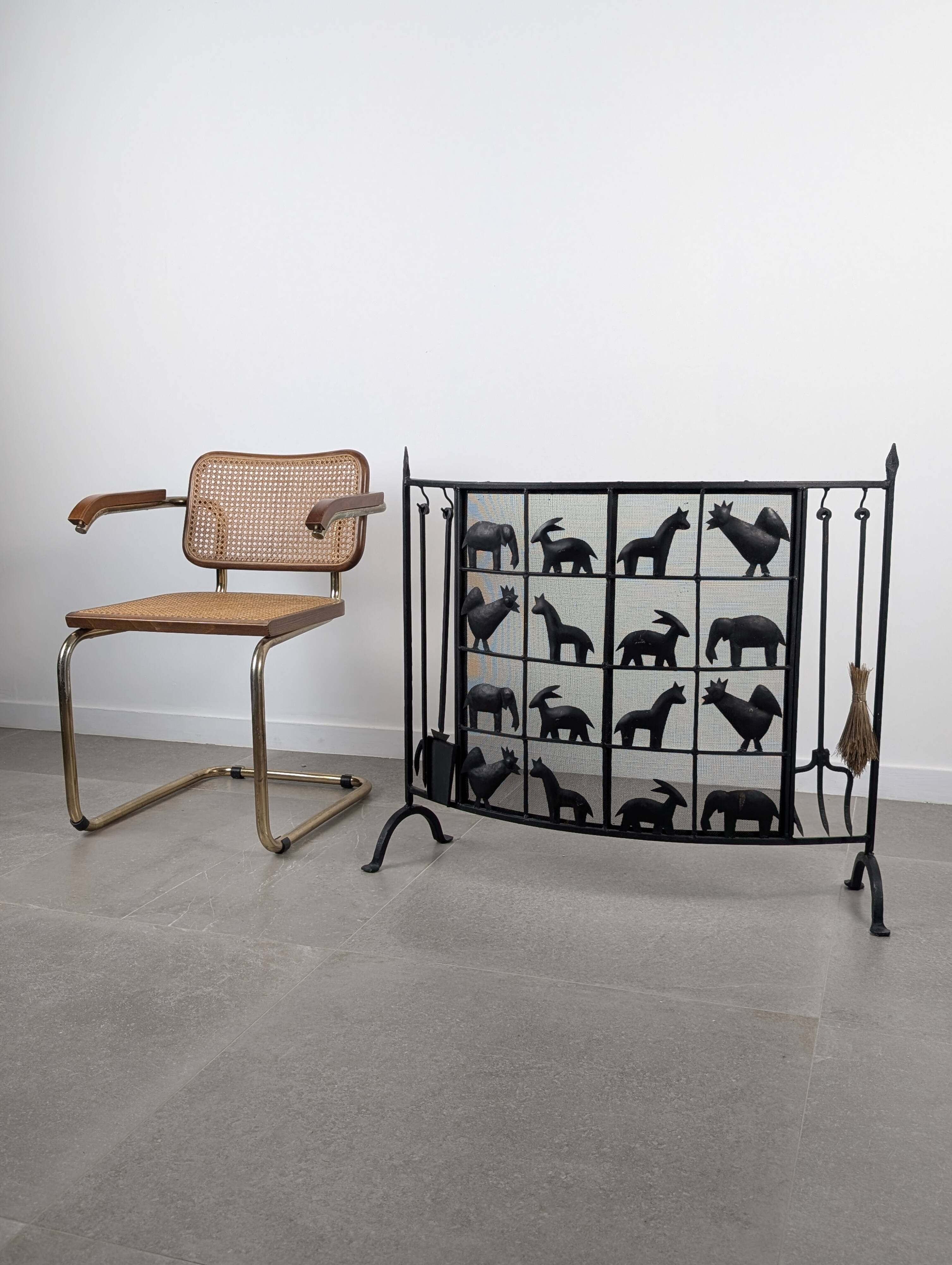 Wrought iron fireplace screen by Atelier Marolles, France, 1950s