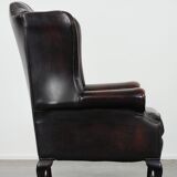Cowhide leather Chesterfield wingback armchair in classic English style