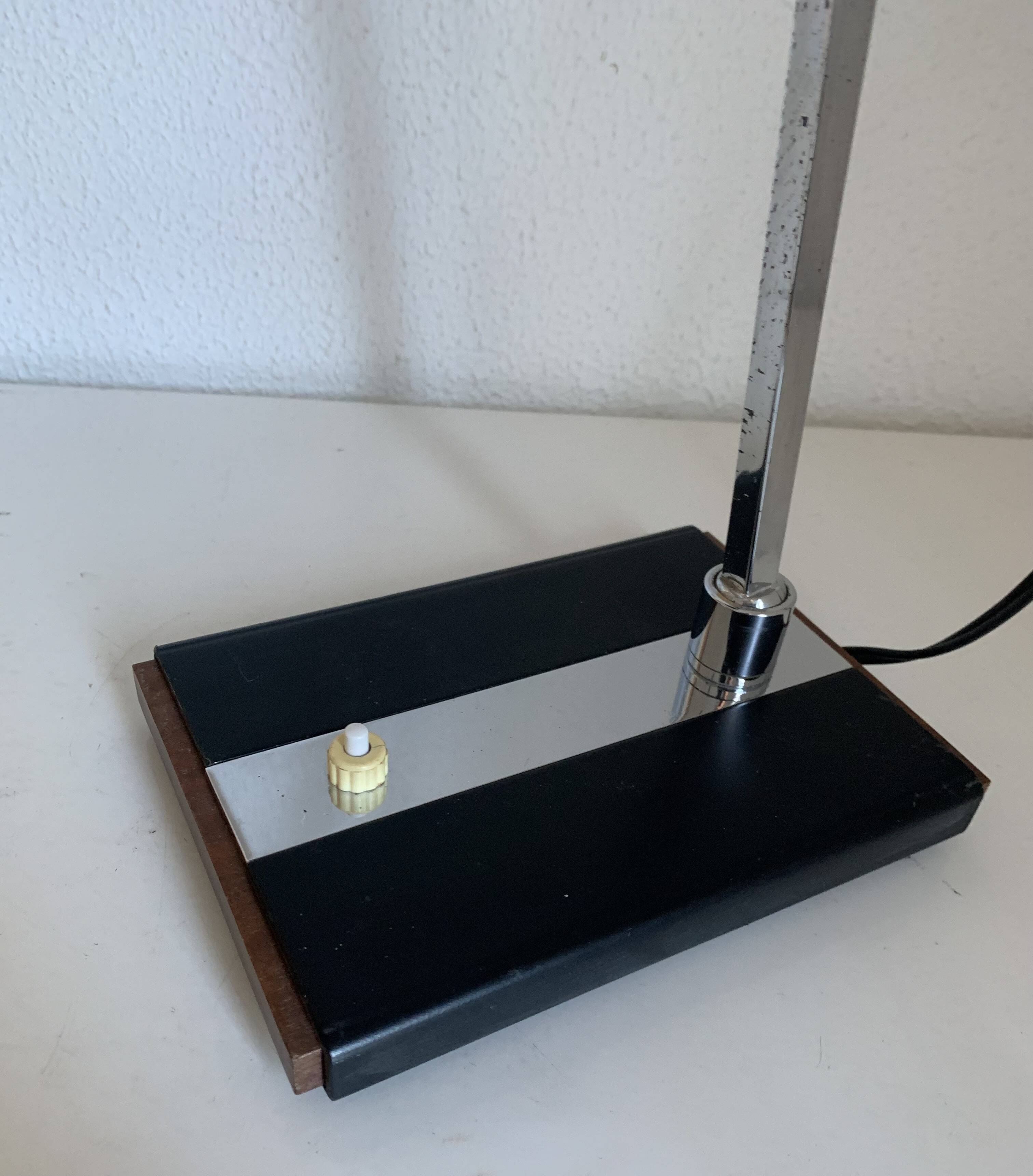 Large vintage 1960s black and wood eyeball design desk lamp - 50 cm