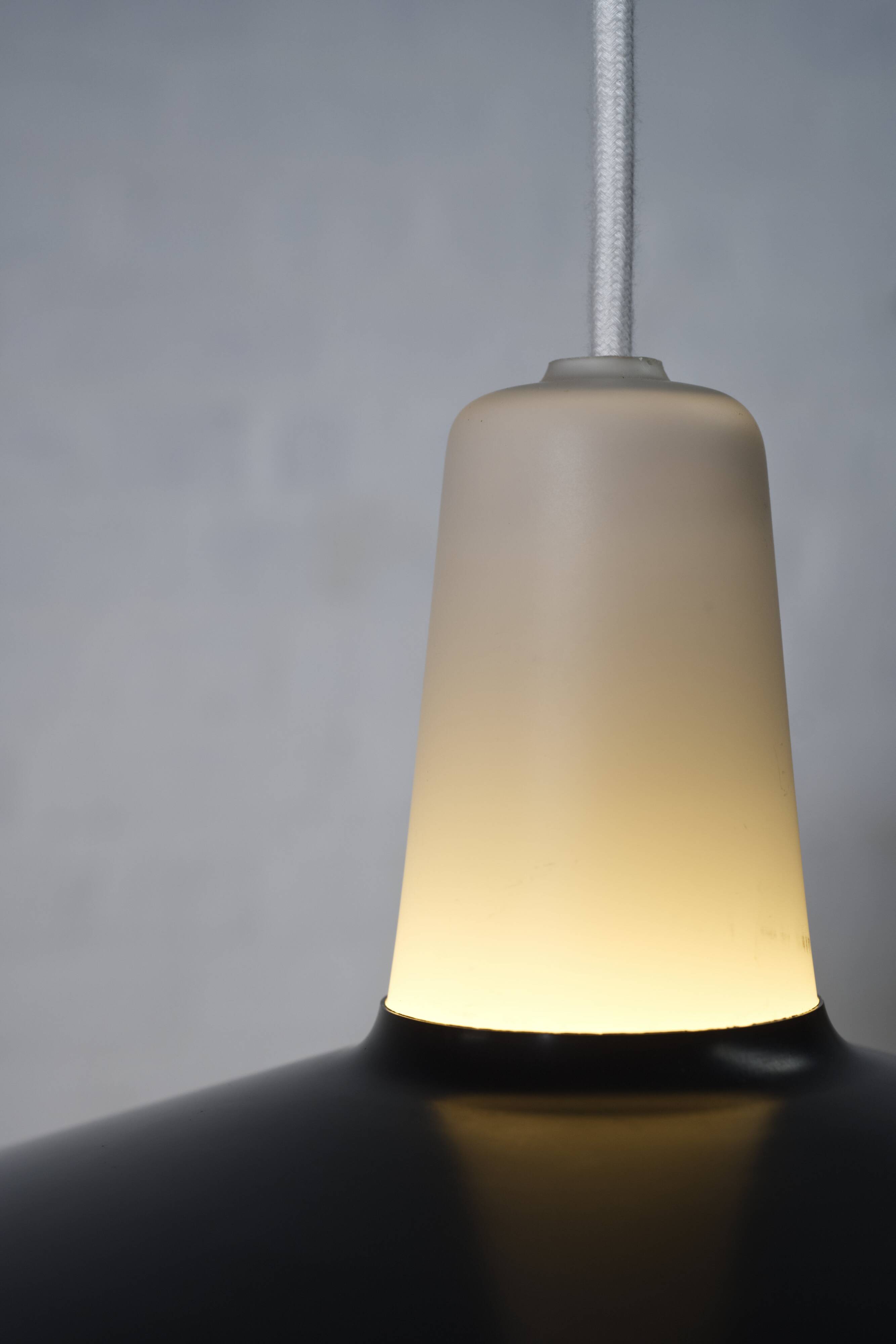 Danish steel and opal glass pendant lamp