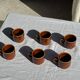 Set of 6 vintage brown glazed ceramic espresso cups with saucers.