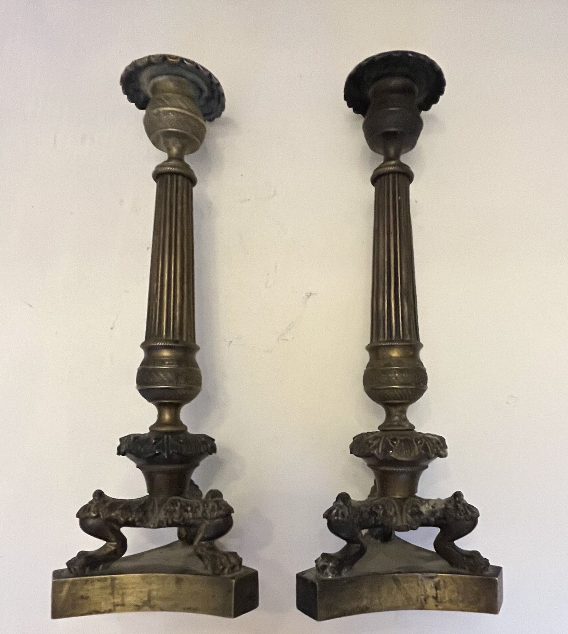 Pair of antique bronze torches