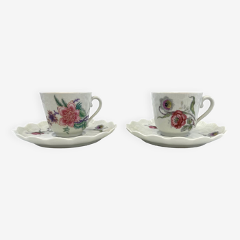 2 cups coffee expressions Giraud Limoges floral decoration