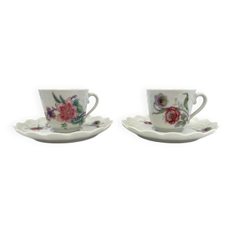 2 tasses expressions café Giraud Limoges décor floral