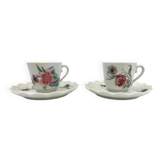 2 cups coffee expressions Giraud Limoges floral decoration