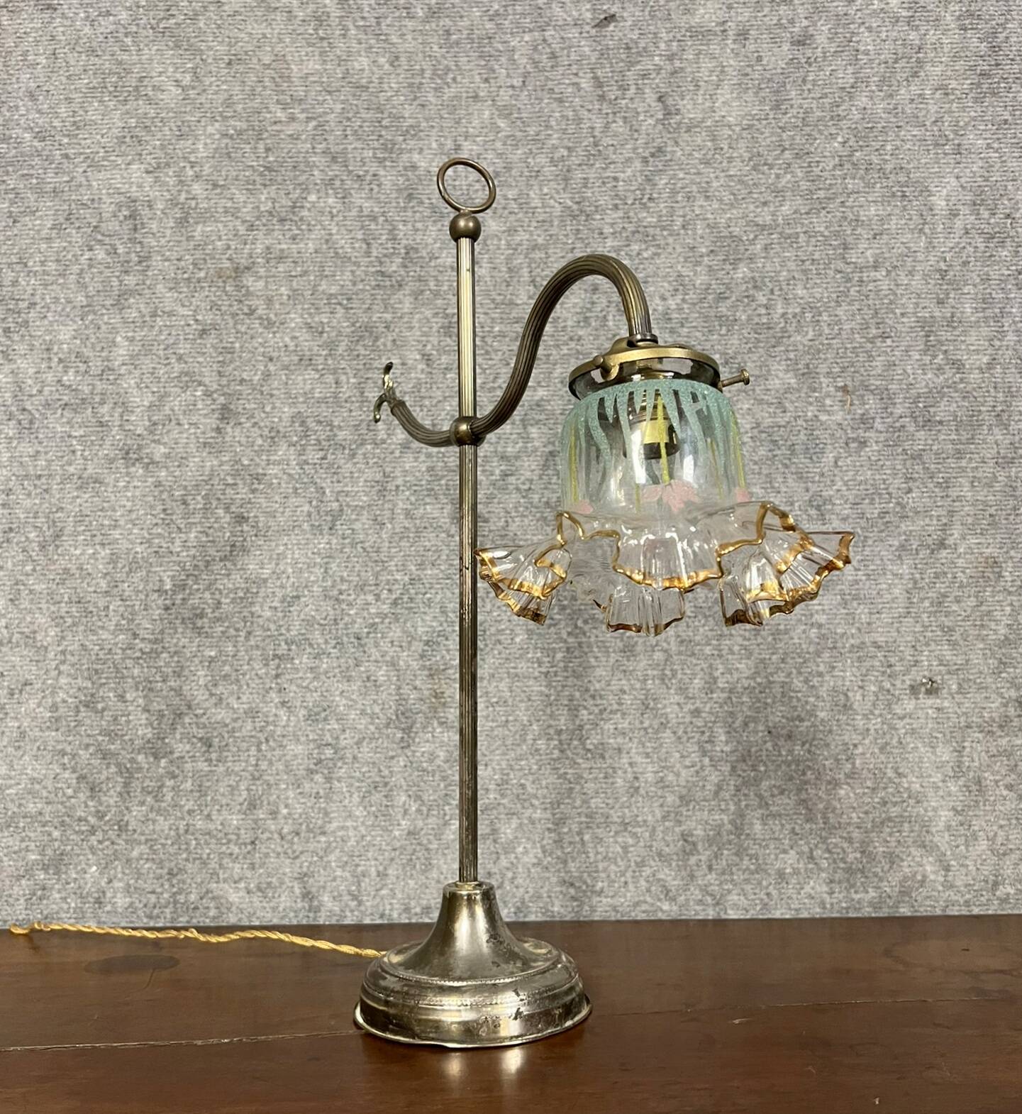 1900s desk lamp in silver-plated bronze and metal