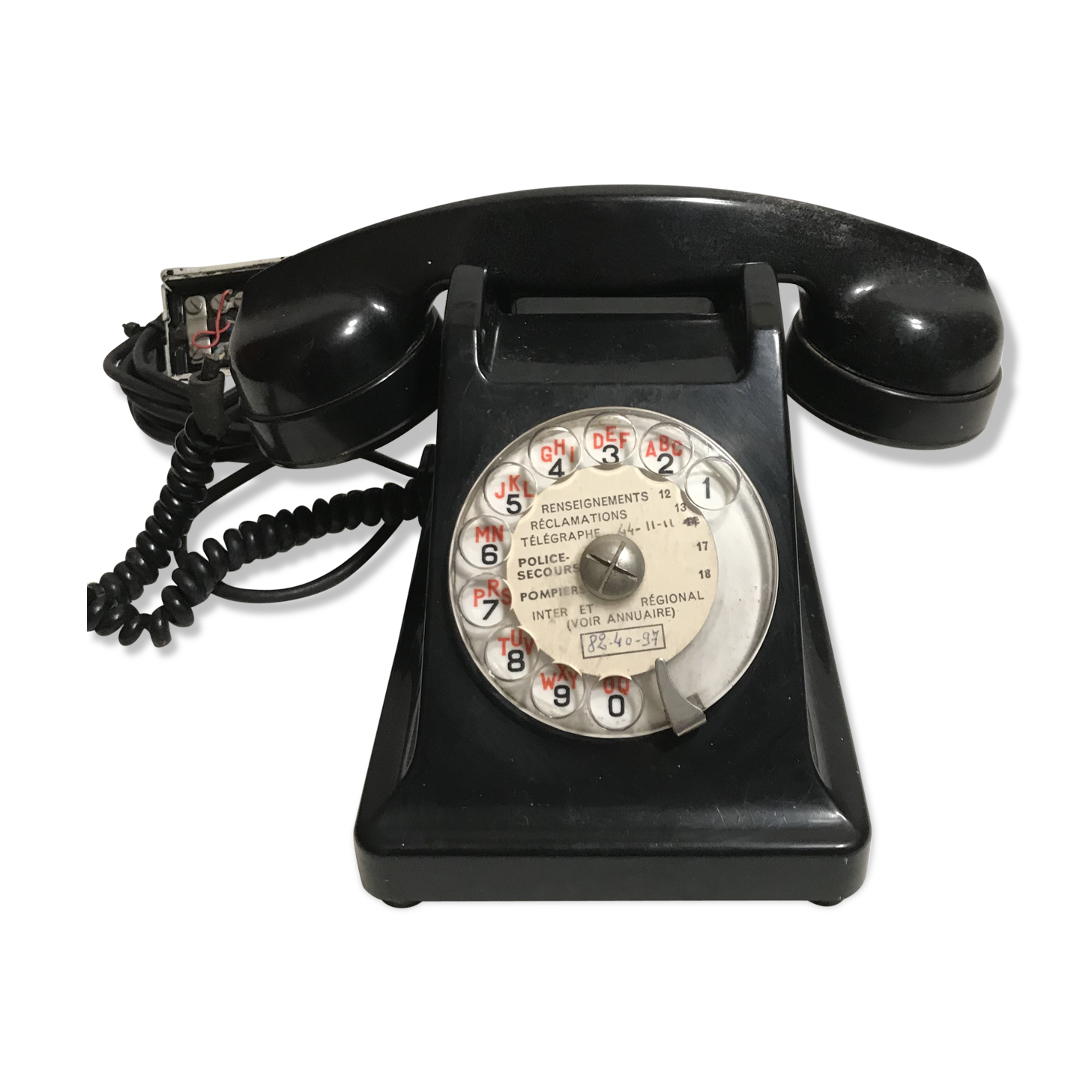Old telephone black Bakelite transparent dial 40s 50 vintage