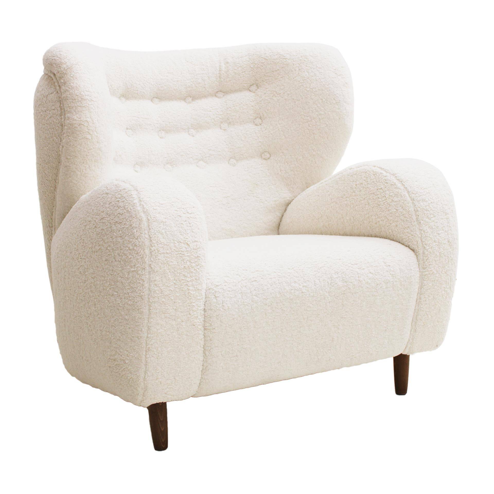 Late 20th Century Wool and Solid Wood Pair of Armchairs, Norway