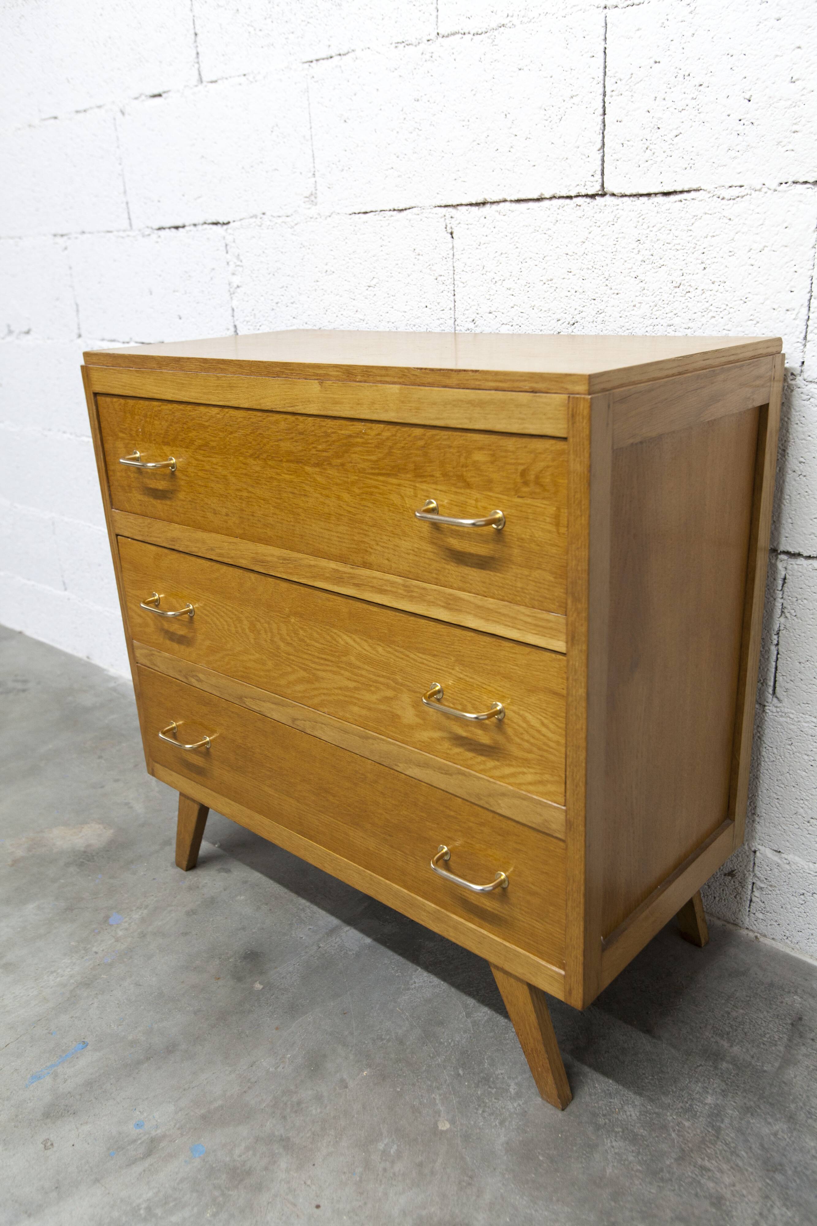 3-drawer chest with splayed legs, 1960s, honey color
