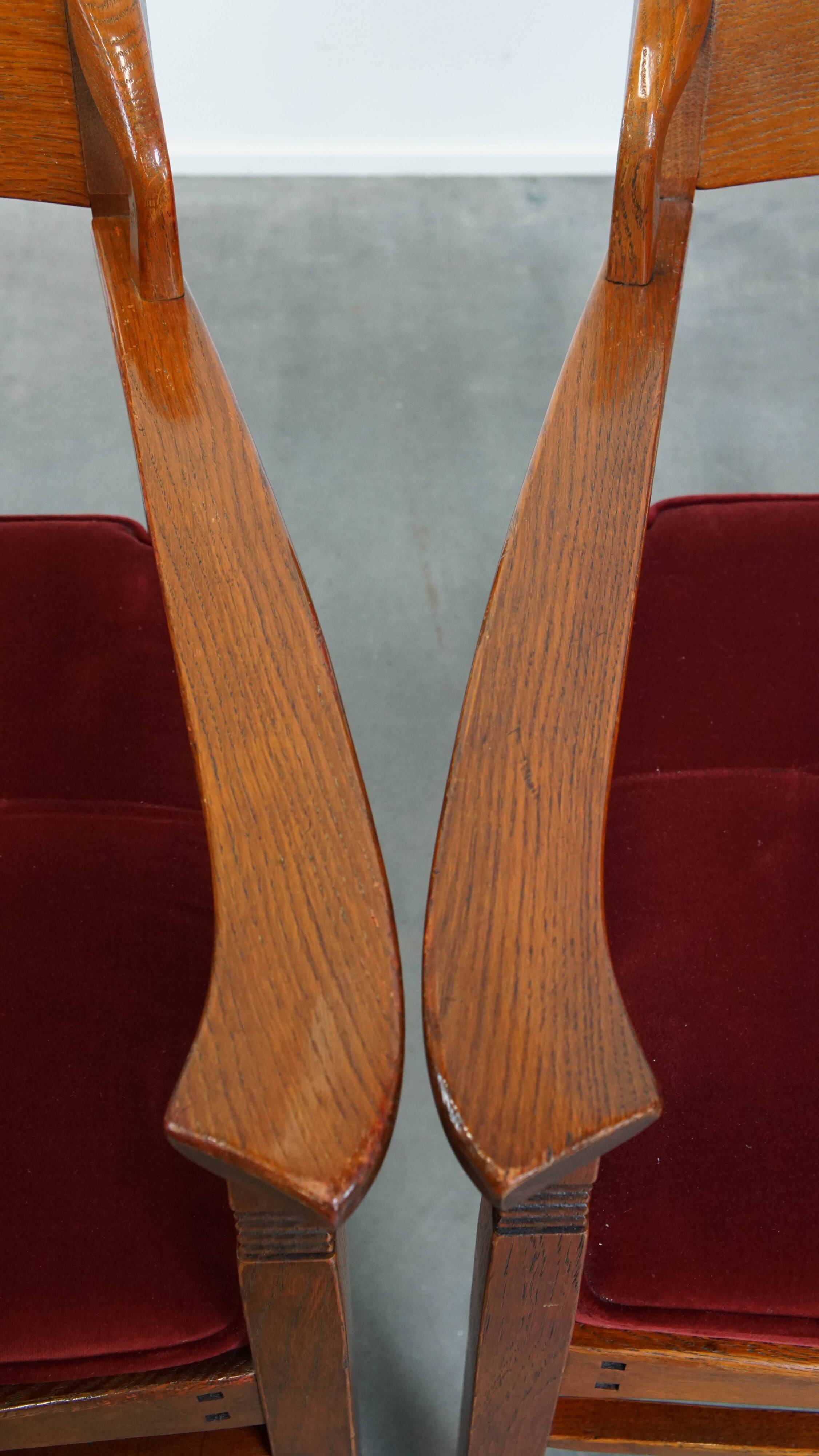 Ensemble de 4 chaises de salle à manger Art Nouveau / Jugendstil avec revêtement rouge