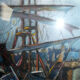 Painting Marine XIX° signed H. Chopeler pastel Port boat masts + frame