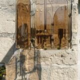 Gilded brass and smoked glass luminaire