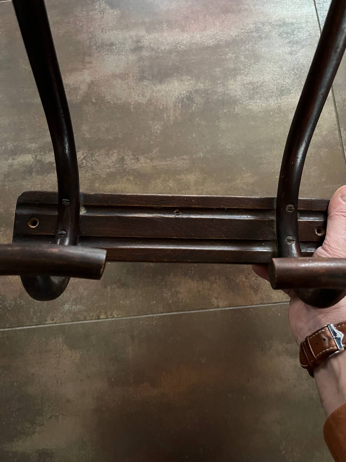 Thonet curved wood wall coat rack with 2 hooks