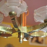 art deco suspension, 6-light Ezan glass globe chandelier, art deco bronze chandelier