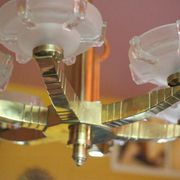 art deco suspension, 6-light Ezan glass globe chandelier, art deco bronze chandelier