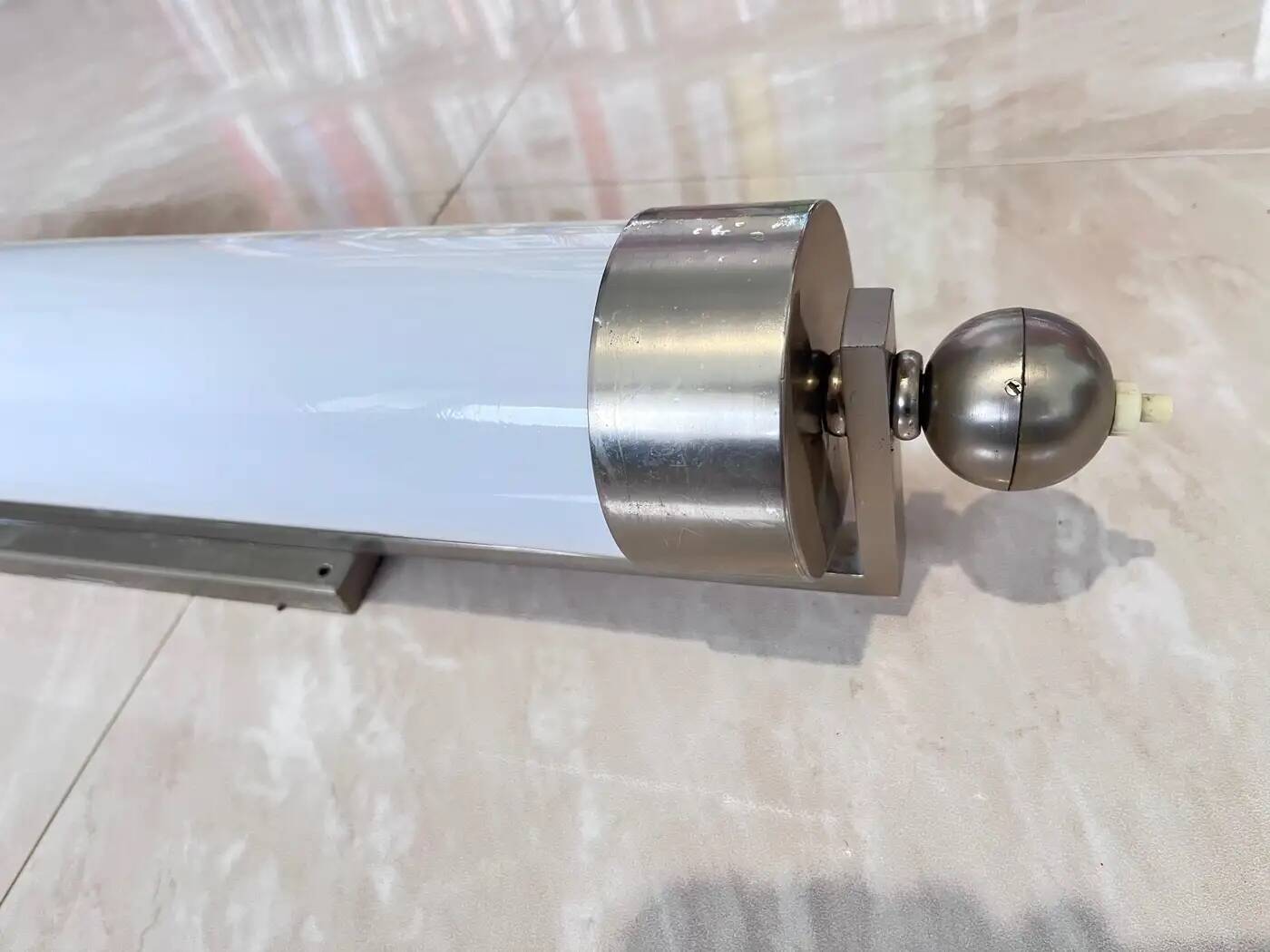 XXL big chrome and milk glass Bauhaus / functionalist wall lamp - 1930s